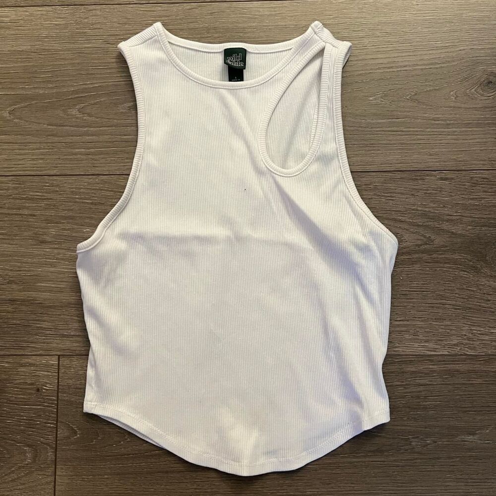wild fable white cropped tank top with front cutout
